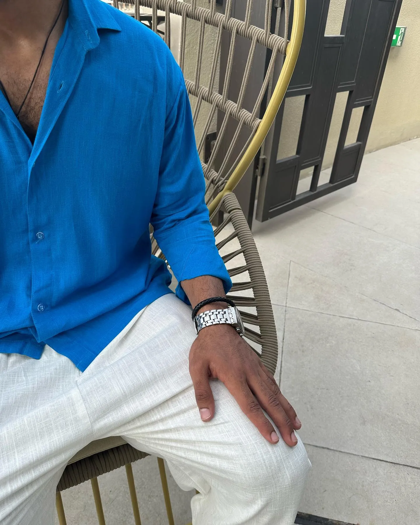 100% Linen Summer shirt royal blue Custom
