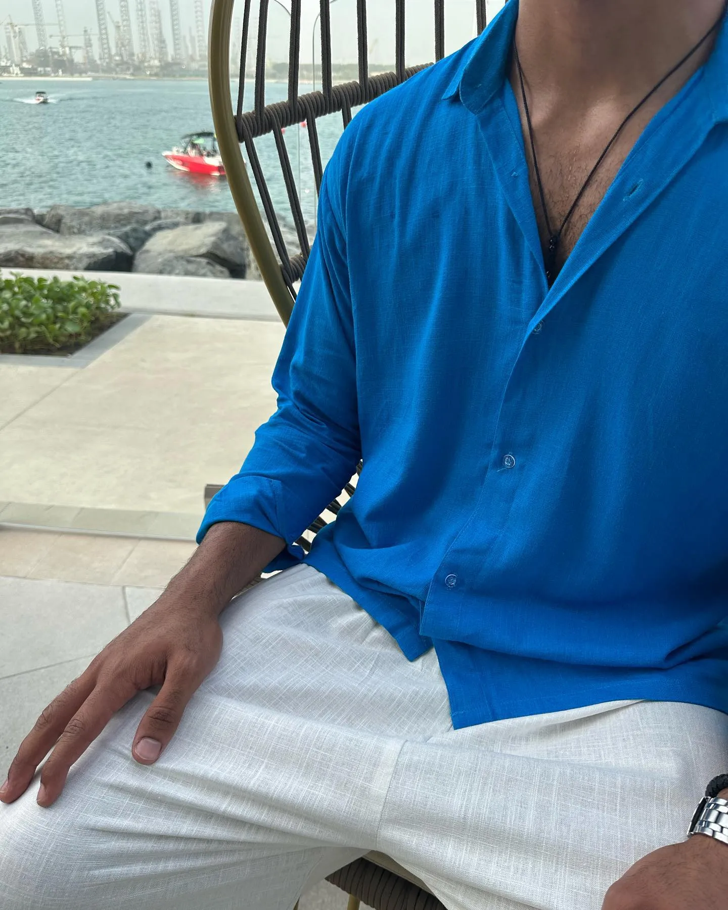 100% Linen Summer shirt royal blue Custom
