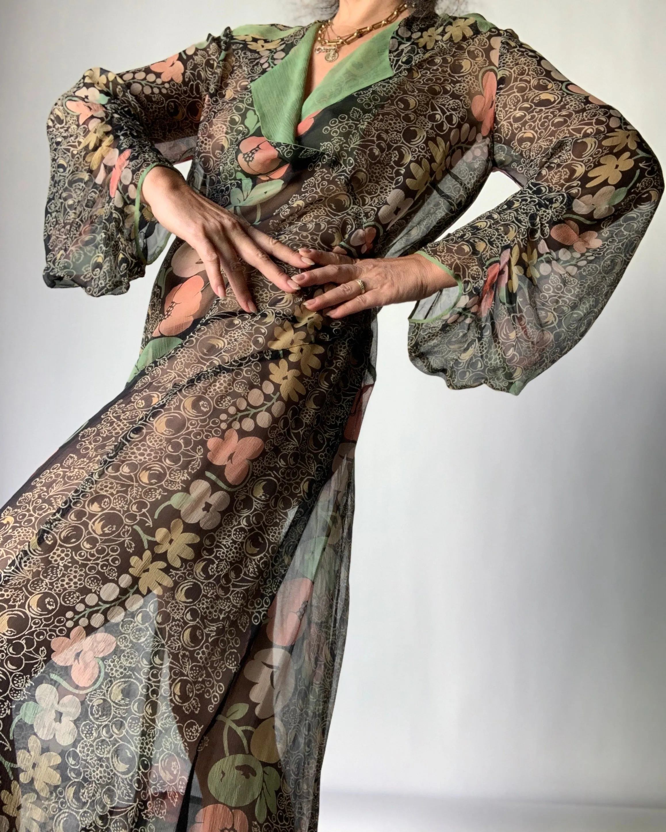 1920’s Floral Silk Chiffon Dress wounded beauty*