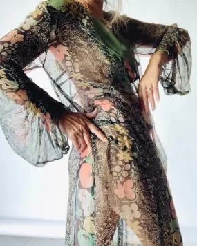 1920’s Floral Silk Chiffon Dress wounded beauty*