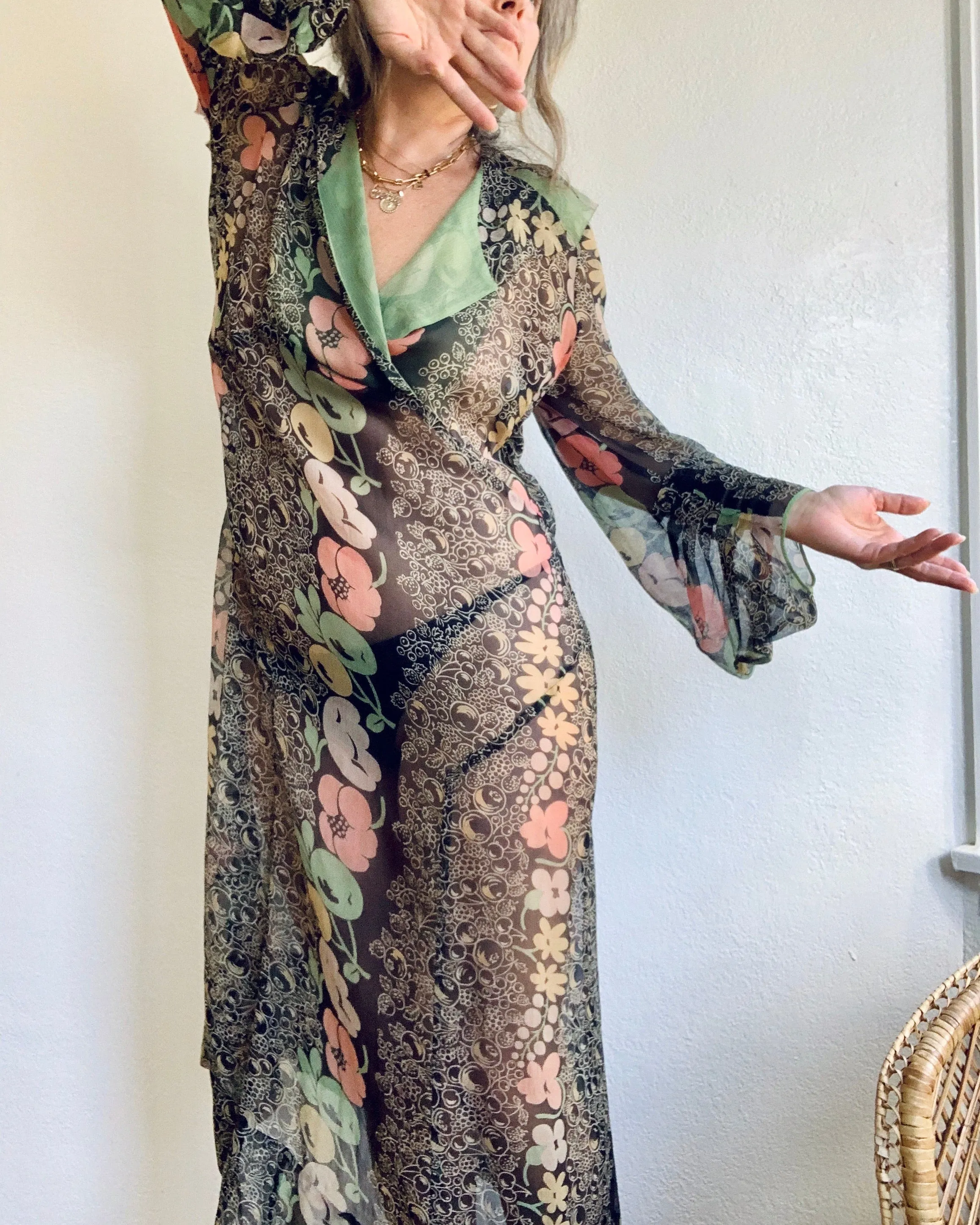1920’s Floral Silk Chiffon Dress wounded beauty*