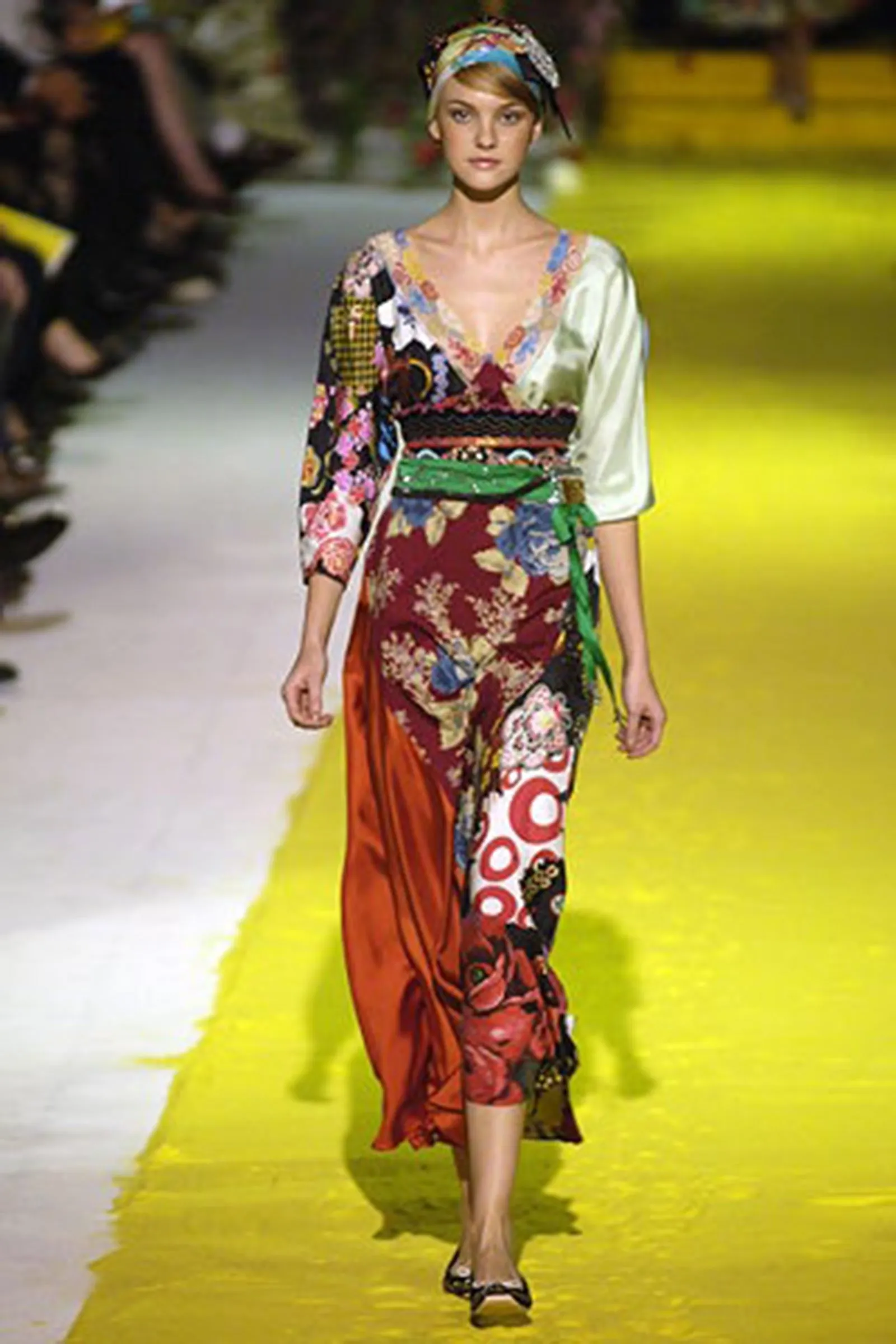 2006 Runway Christian Lacroix Silk Patchwork Floral Dress