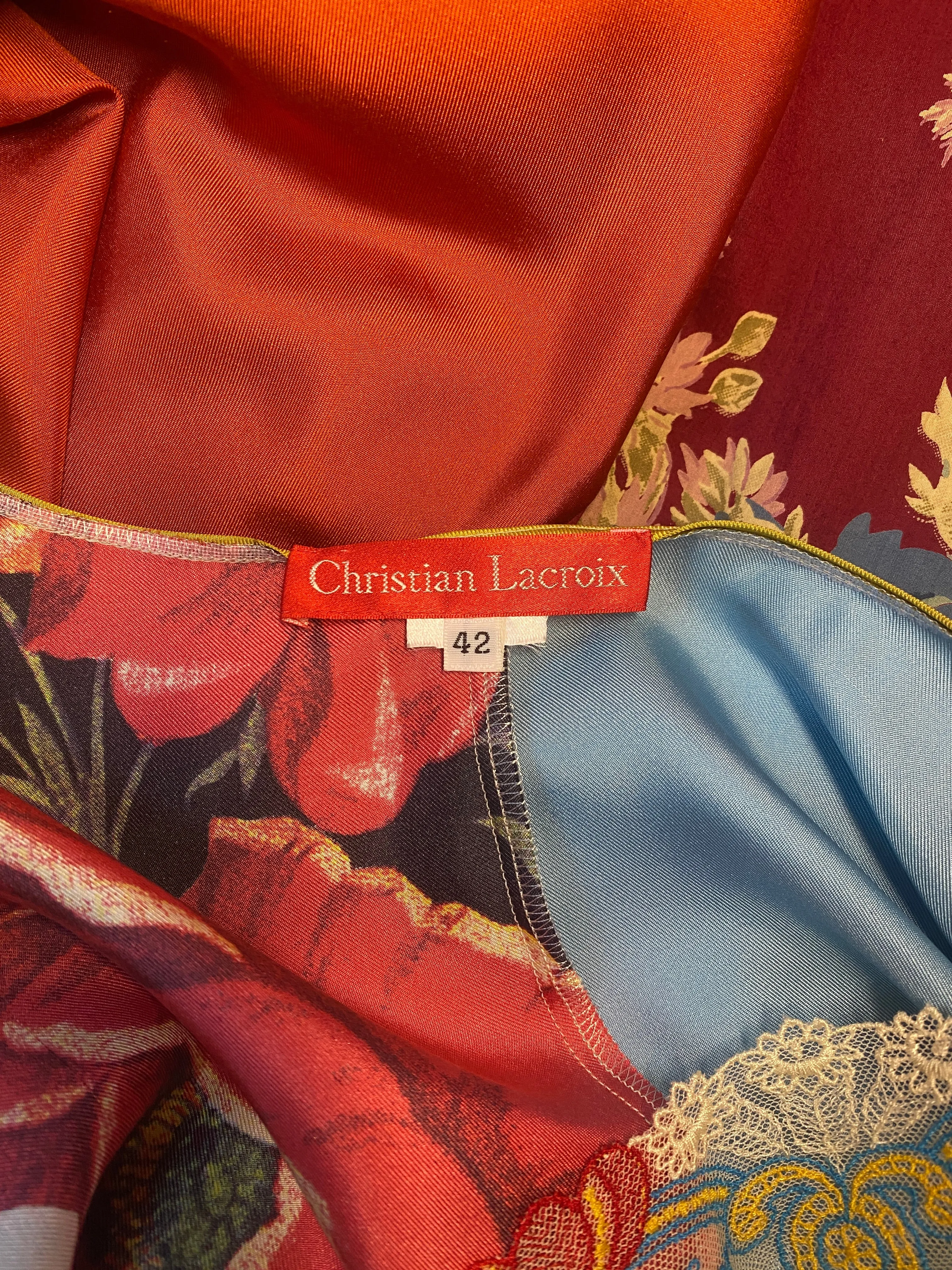 2006 Runway Christian Lacroix Silk Patchwork Floral Dress
