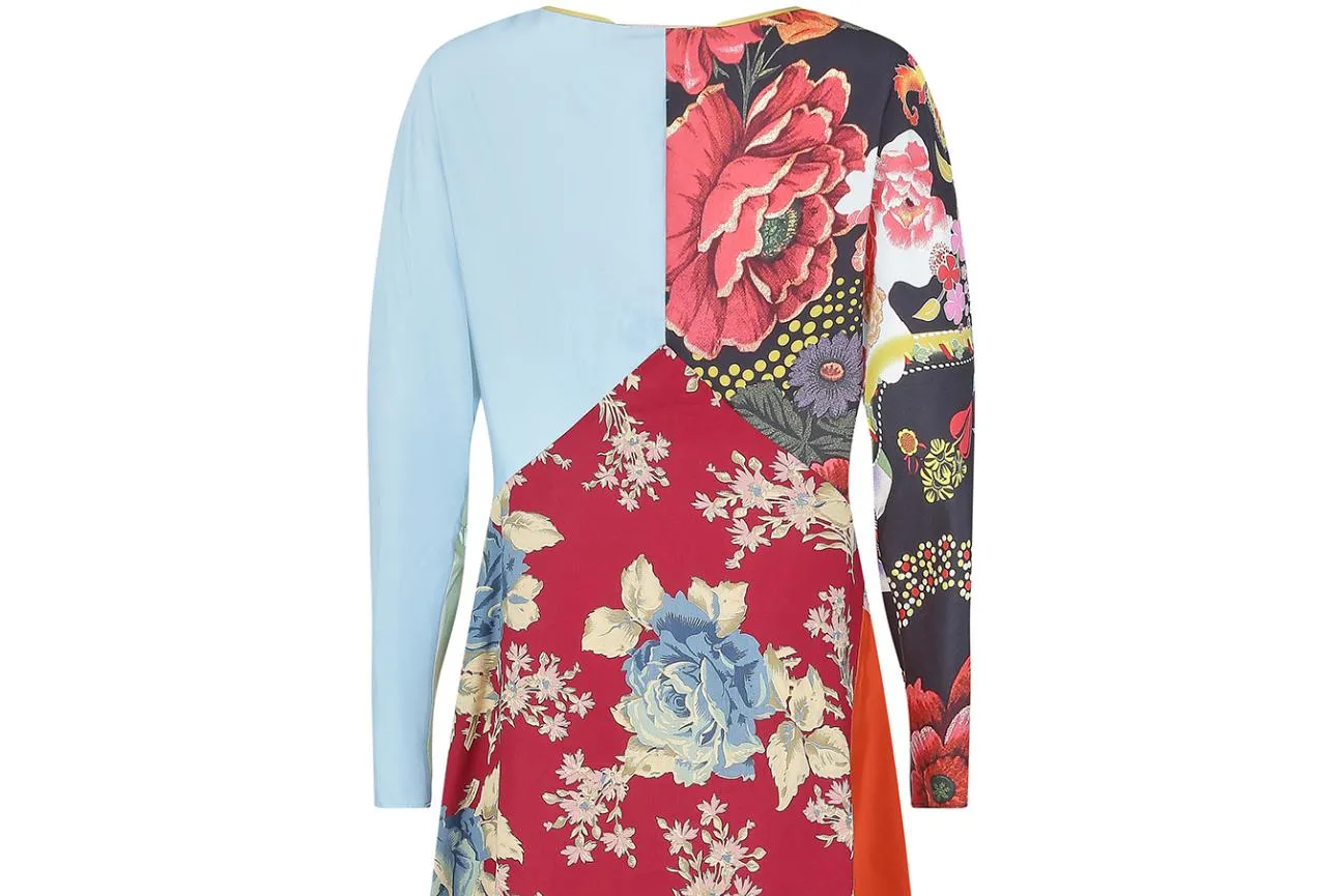 2006 Runway Christian Lacroix Silk Patchwork Floral Dress