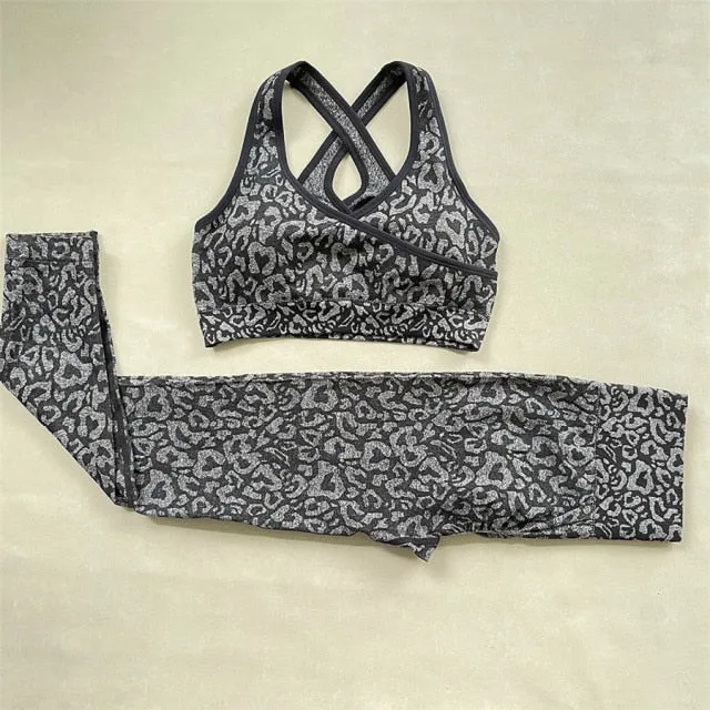 2PCS Women Seamless Leopard Yoga Set