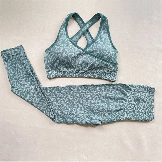 2PCS Women Seamless Leopard Yoga Set