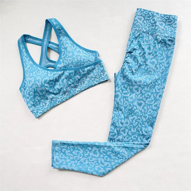 2PCS Women Seamless Leopard Yoga Set