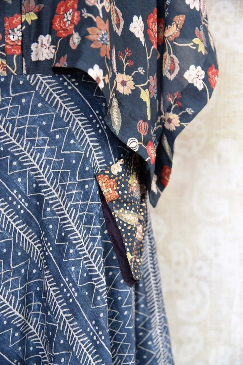 401928 Indigo Silk Cotton Indo-Western Dress by Pure Elegance