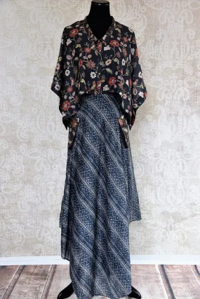 401928 Indigo Silk Cotton Indo-Western Dress by Pure Elegance