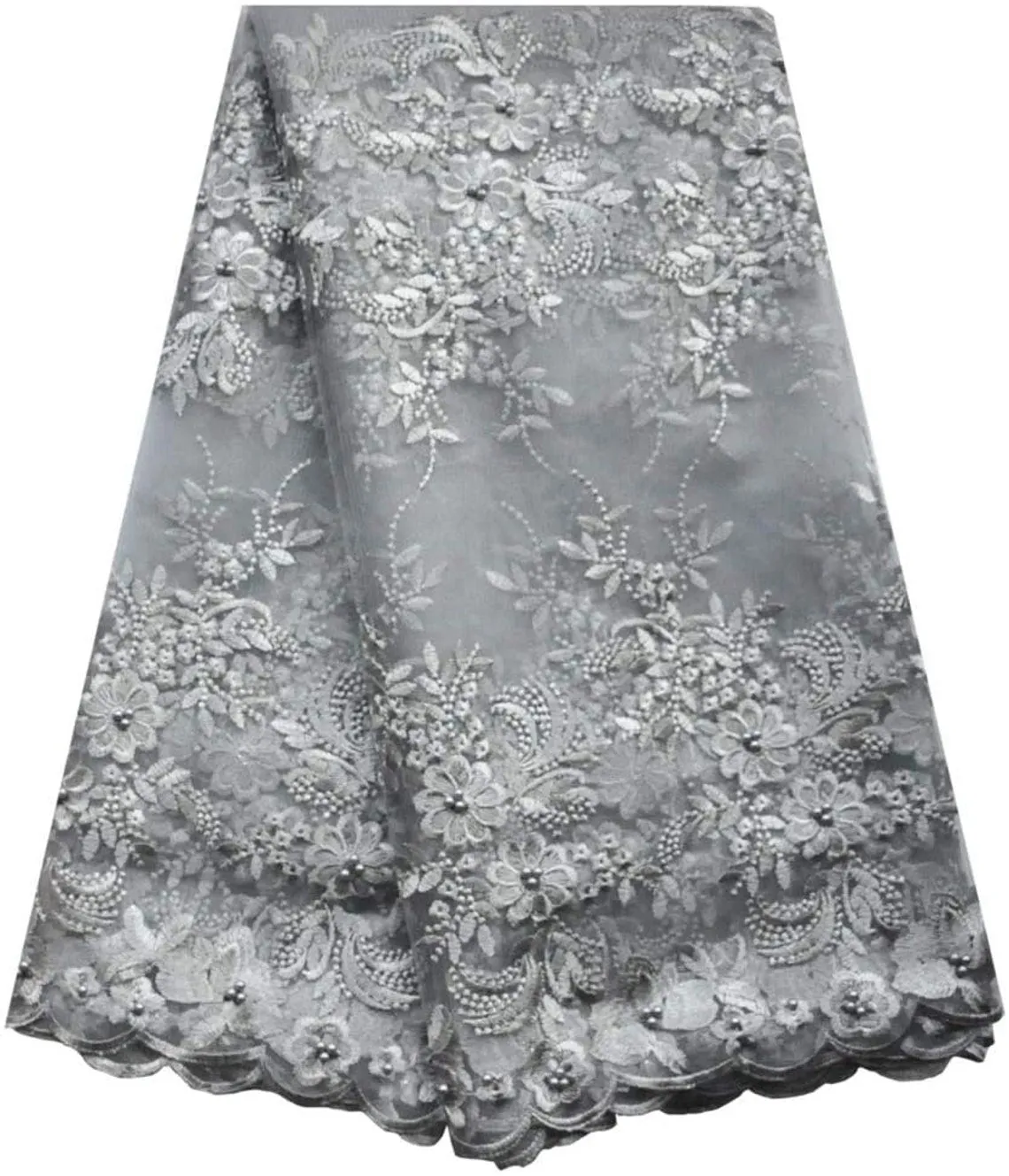 5 YARDS / 3 COLORS / Samia White Gray Yellow Mesh Sequin Embroidery Lace / Bridal Dress Fabric