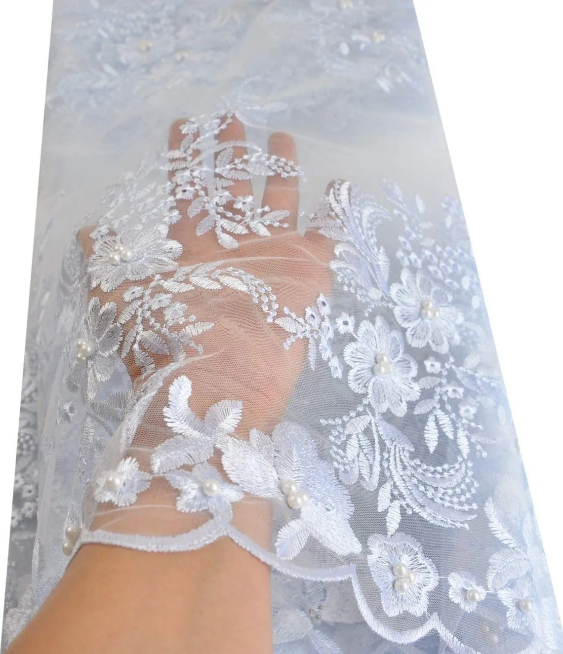 5 YARDS / 3 COLORS / Samia White Gray Yellow Mesh Sequin Embroidery Lace / Bridal Dress Fabric