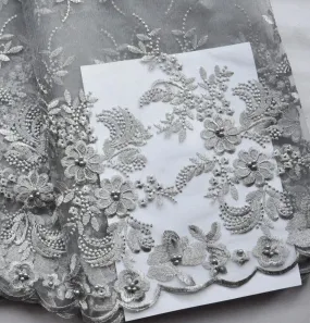 5 YARDS / 3 COLORS / Samia White Gray Yellow Mesh Sequin Embroidery Lace / Bridal Dress Fabric