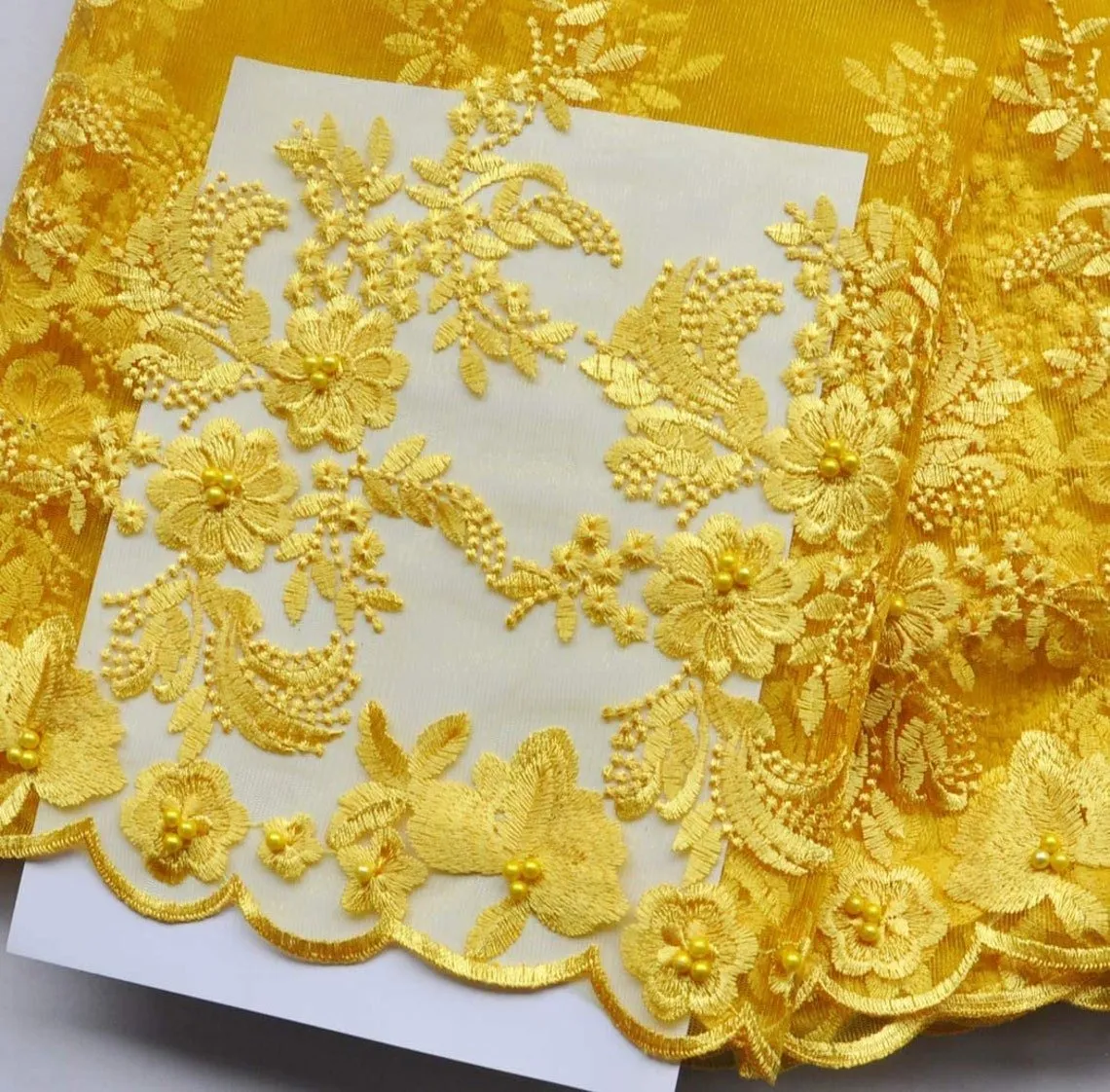 5 YARDS / 3 COLORS / Samia White Gray Yellow Mesh Sequin Embroidery Lace / Bridal Dress Fabric