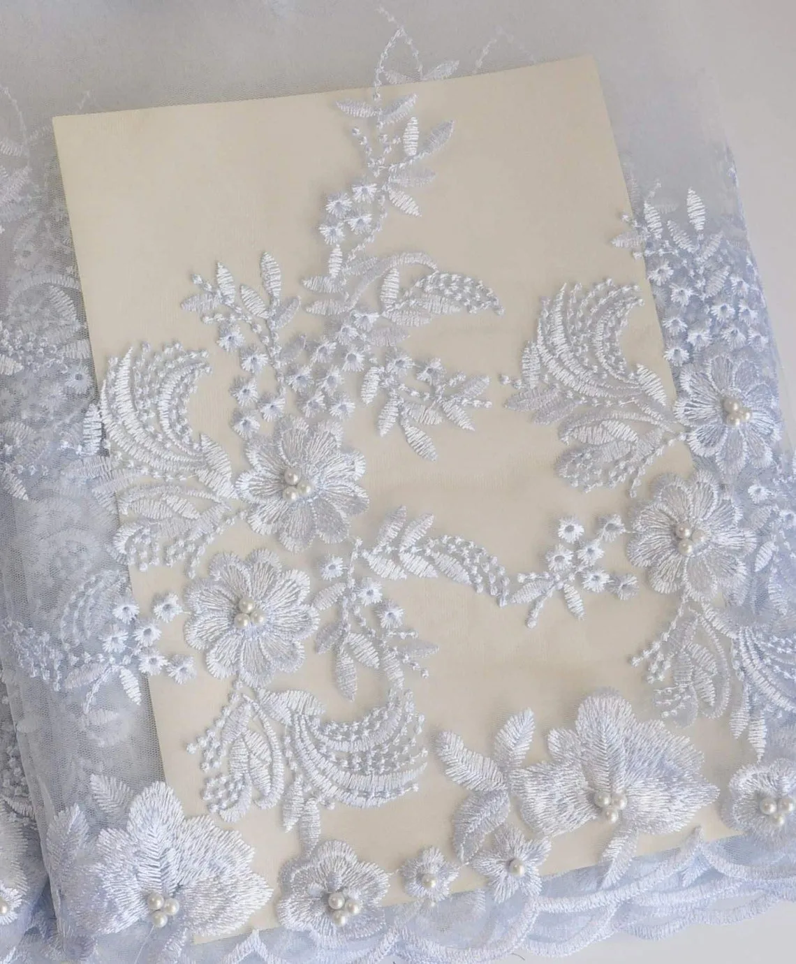 5 YARDS / 3 COLORS / Samia White Gray Yellow Mesh Sequin Embroidery Lace / Bridal Dress Fabric