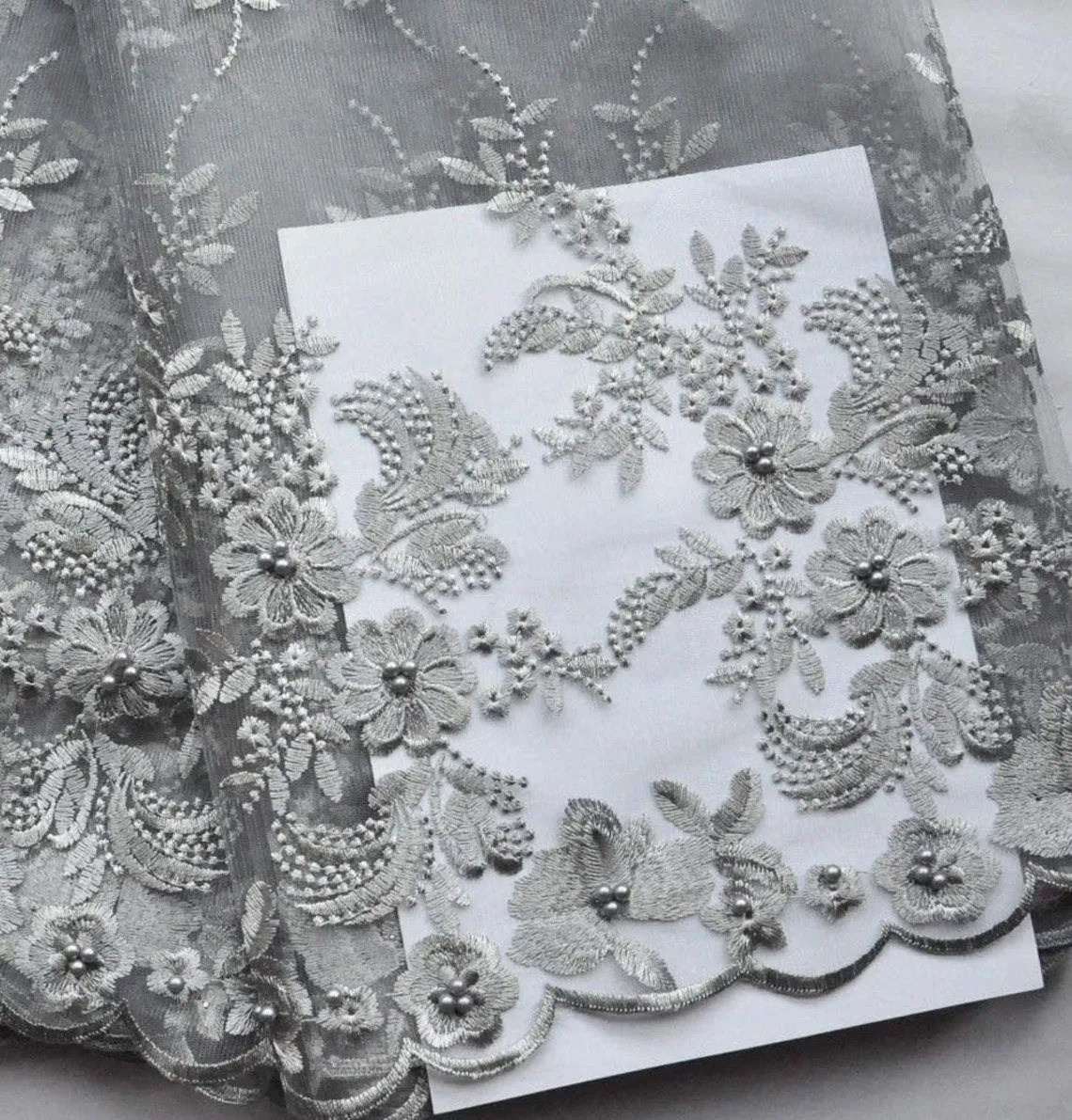 5 YARDS / 3 COLORS / Samia White Gray Yellow Mesh Sequin Embroidery Lace / Bridal Dress Fabric