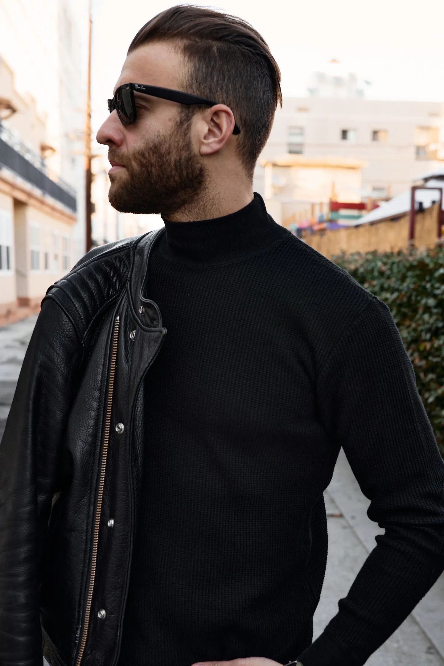 Addict Clothes - Heavy Weight Waffle Moc Neck Crew - Black