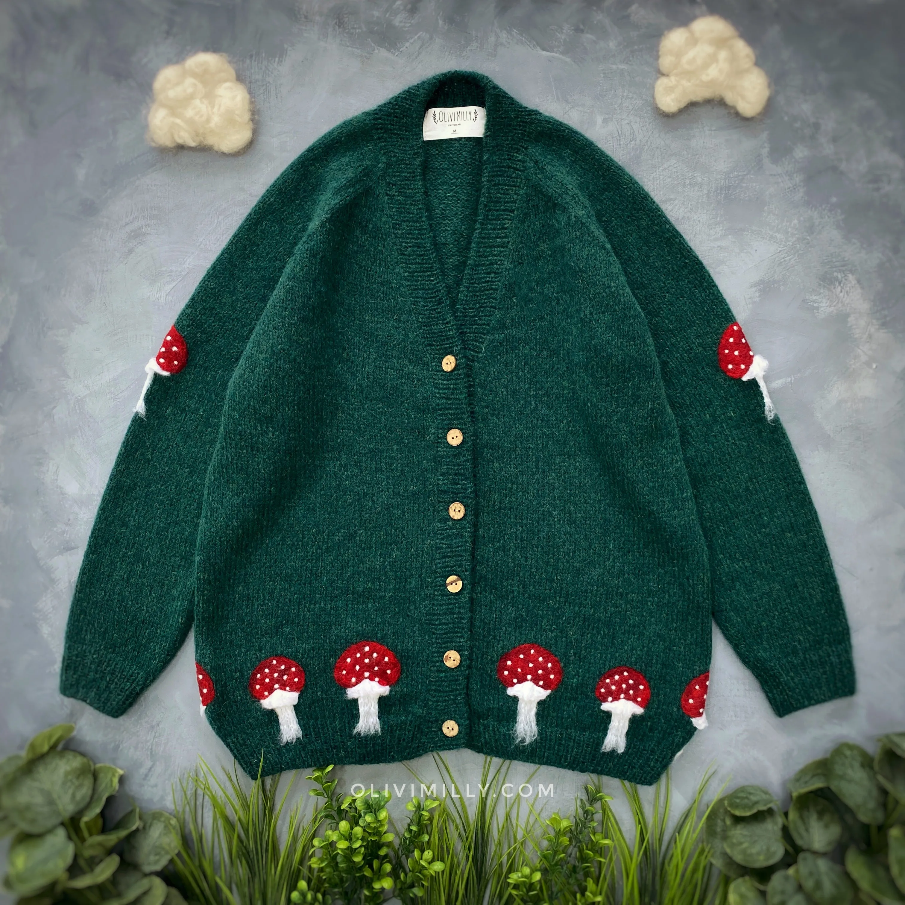 Adult Mushrooms cardigan | Emerald