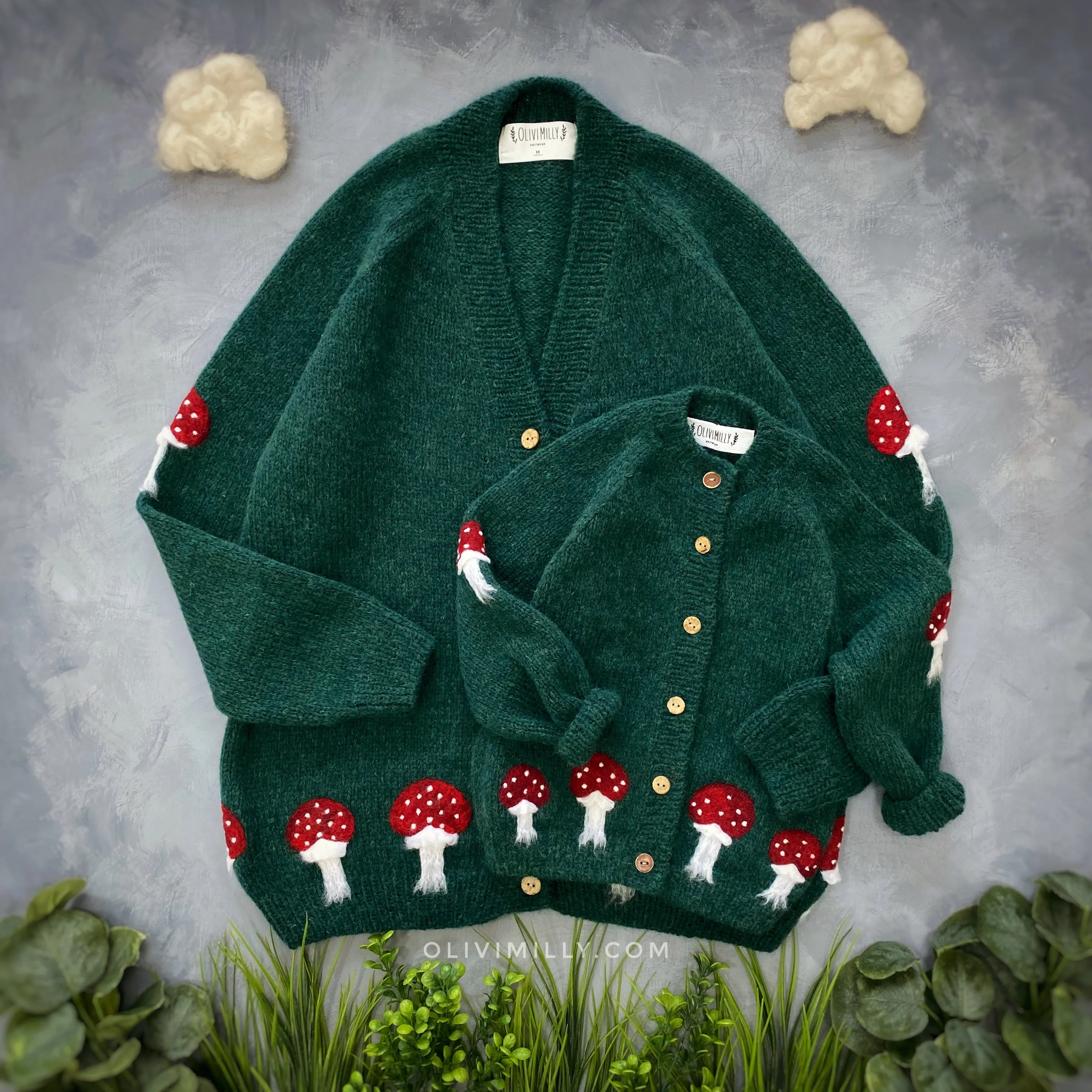 Adult Mushrooms cardigan | Emerald