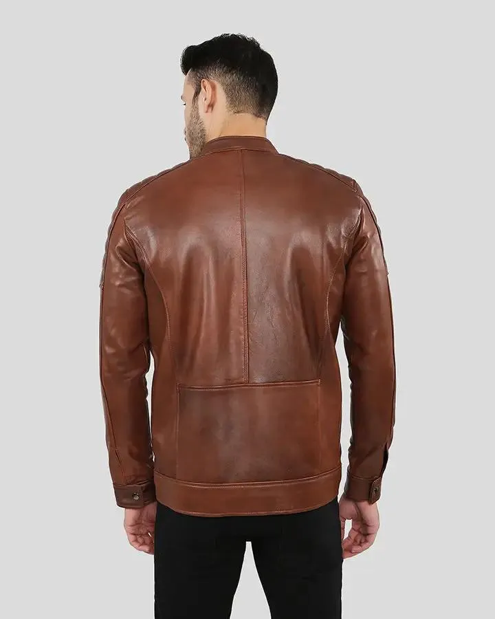 Albie Brown Slim Fit Racer Leather Jacket