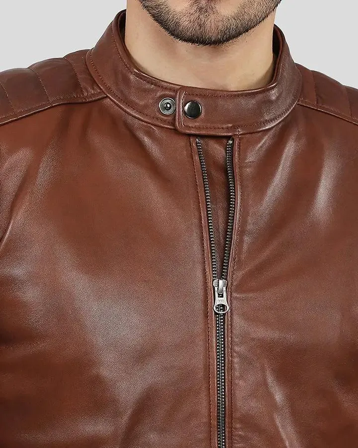 Albie Brown Slim Fit Racer Leather Jacket