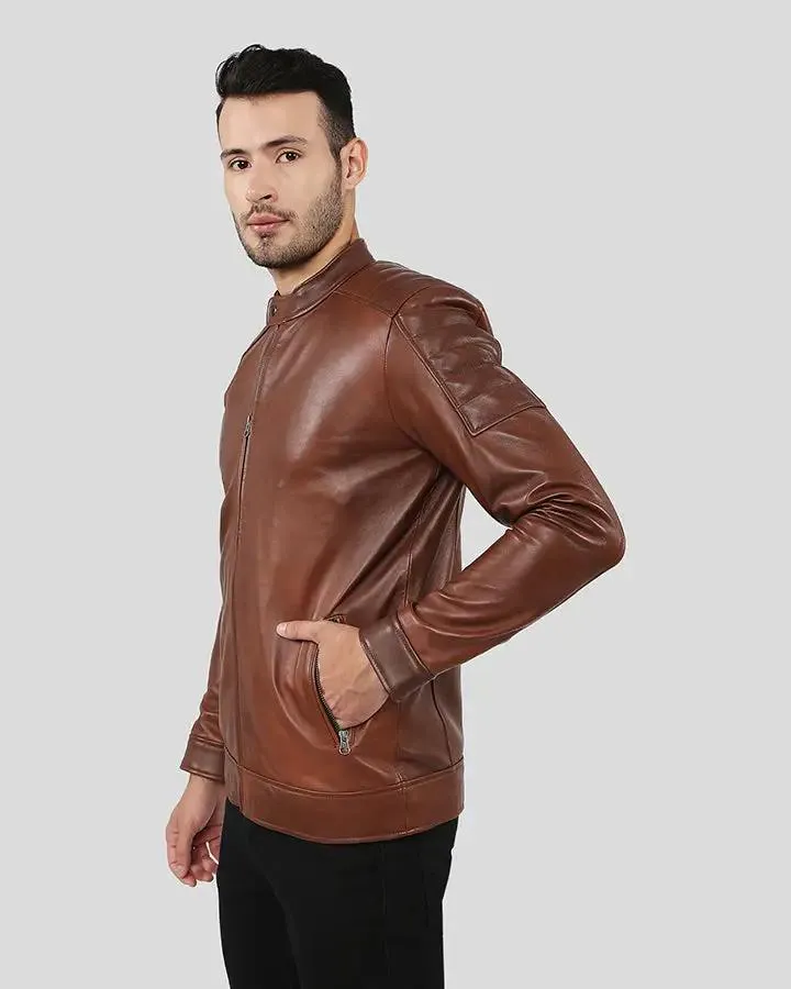Albie Brown Slim Fit Racer Leather Jacket