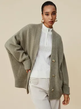 Amoretu Wool & Cashmere V-Neck Long Sleeve Knit Cardigan