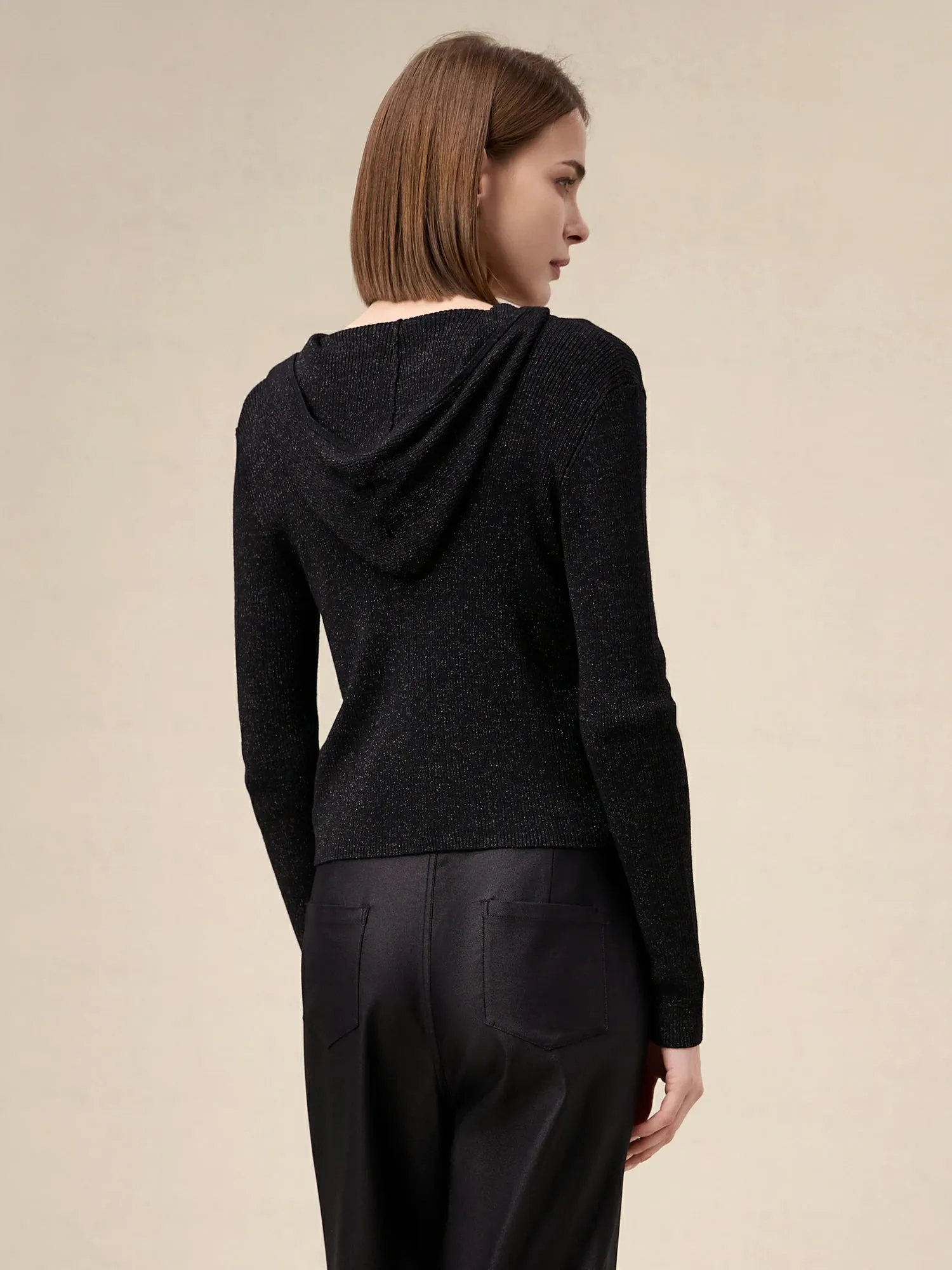 Amoretu Wool Gold Silver Yarn Zip-up Sweater Cardigan