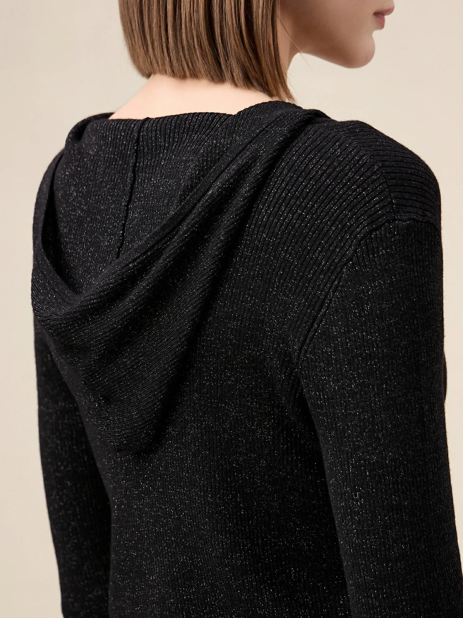 Amoretu Wool Gold Silver Yarn Zip-up Sweater Cardigan
