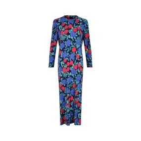 ARCHIVE - 1970s Blue and Red Rose Print Silk Jersey Dress