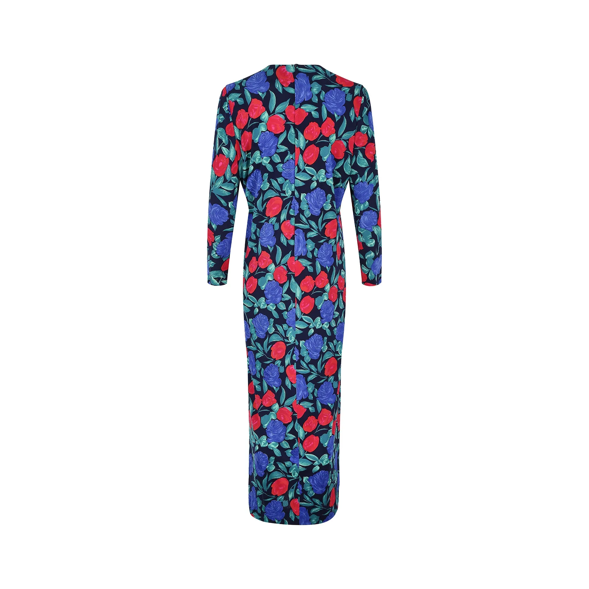 ARCHIVE - 1970s Blue and Red Rose Print Silk Jersey Dress