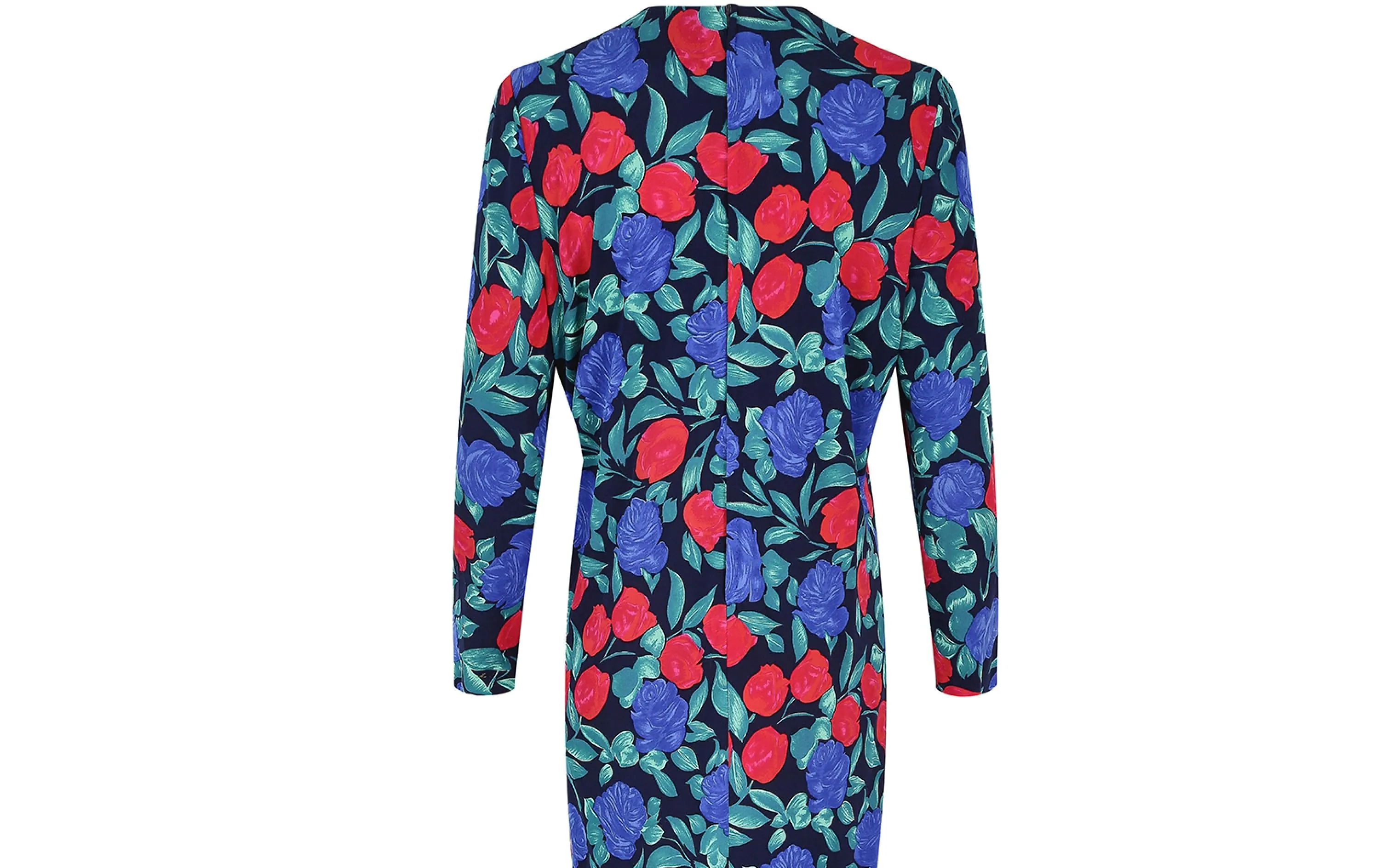 ARCHIVE - 1970s Blue and Red Rose Print Silk Jersey Dress
