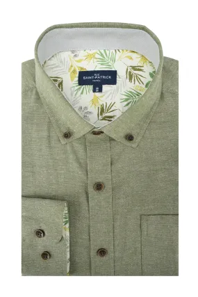 Balmoral Linen Long Sleeve Shirt in Moss Green