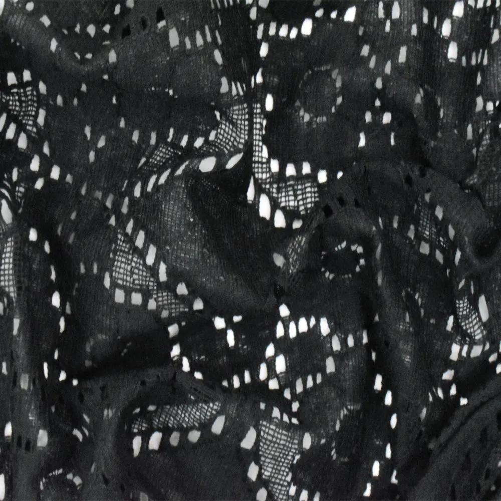 Basic Black Floral Lace Knit Fabric