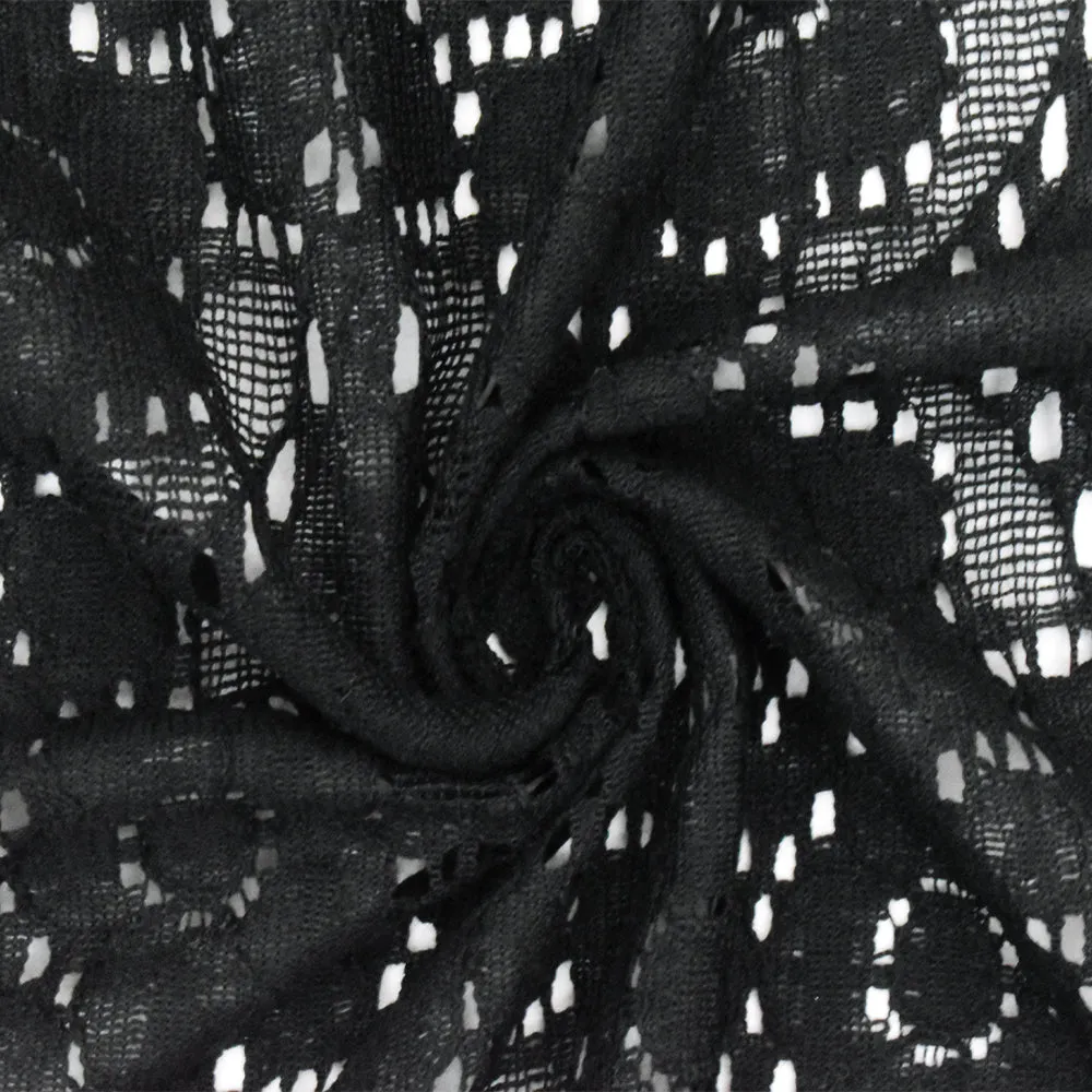 Basic Black Floral Lace Knit Fabric
