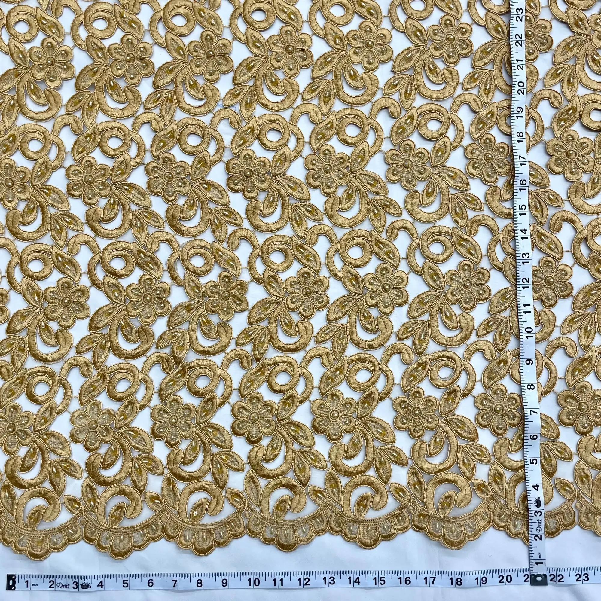 Beaded & Corded Bridal Lace Fabric Embroidered on 100% Polyester Net Mesh  | Lace USA -90726N-BP
