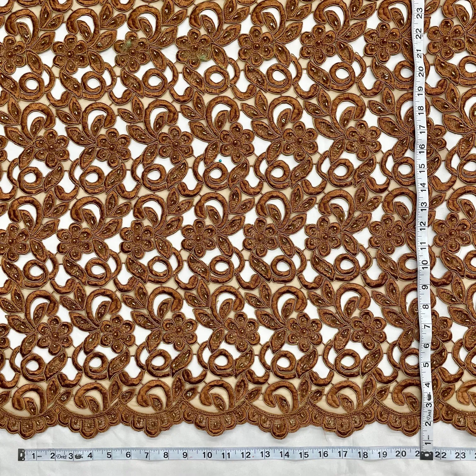 Beaded & Corded Bridal Lace Fabric Embroidered on 100% Polyester Net Mesh  | Lace USA -90726N-BP