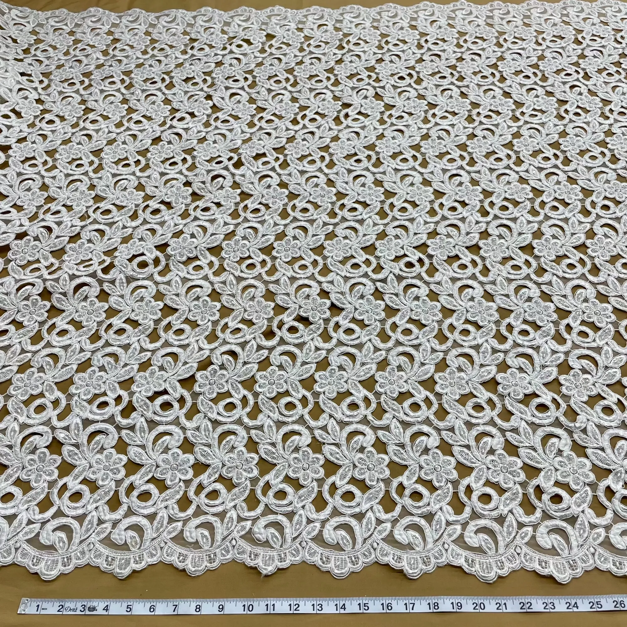 Beaded & Corded Bridal Lace Fabric Embroidered on 100% Polyester Net Mesh  | Lace USA -90726N-BP