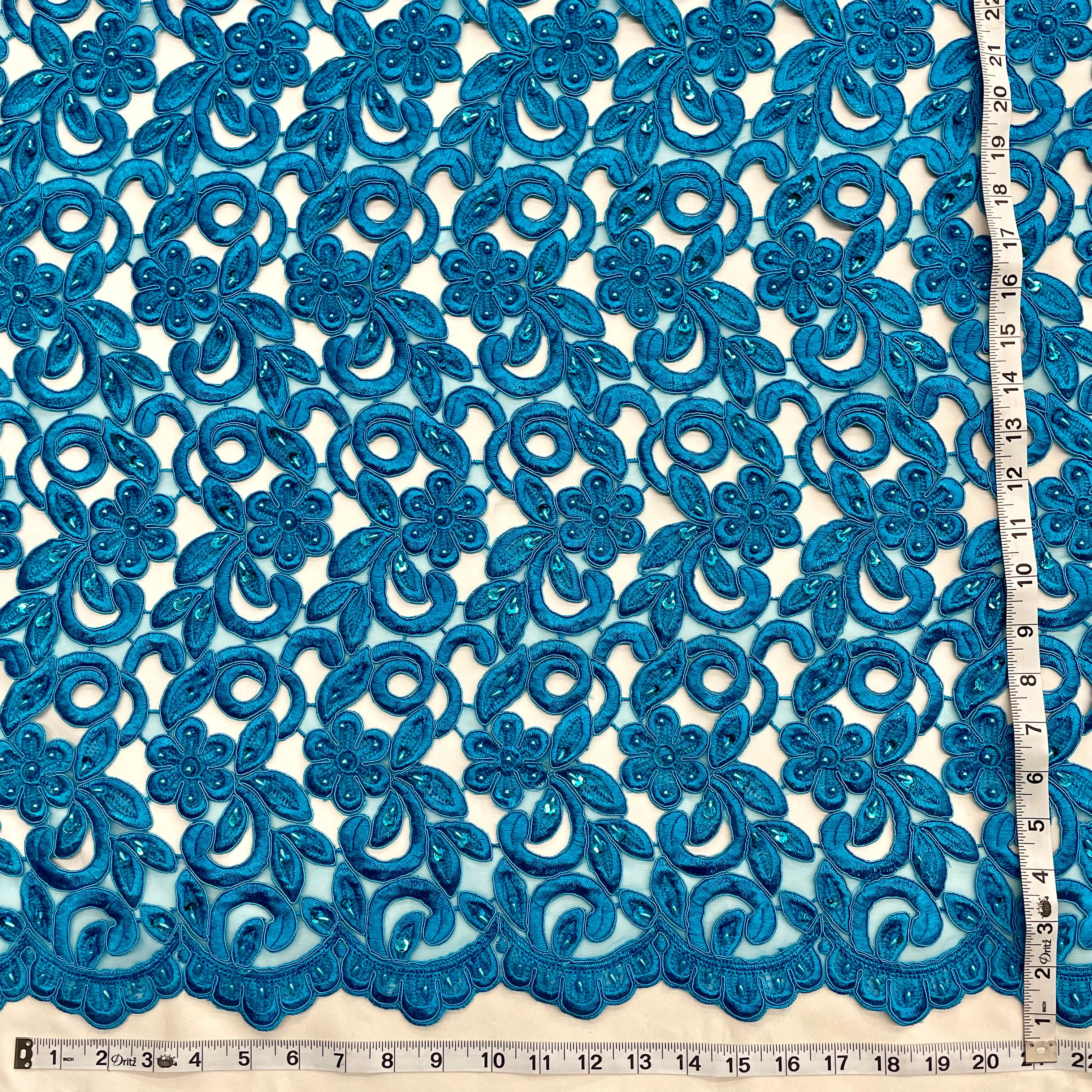 Beaded & Corded Bridal Lace Fabric Embroidered on 100% Polyester Net Mesh  | Lace USA -90726N-BP