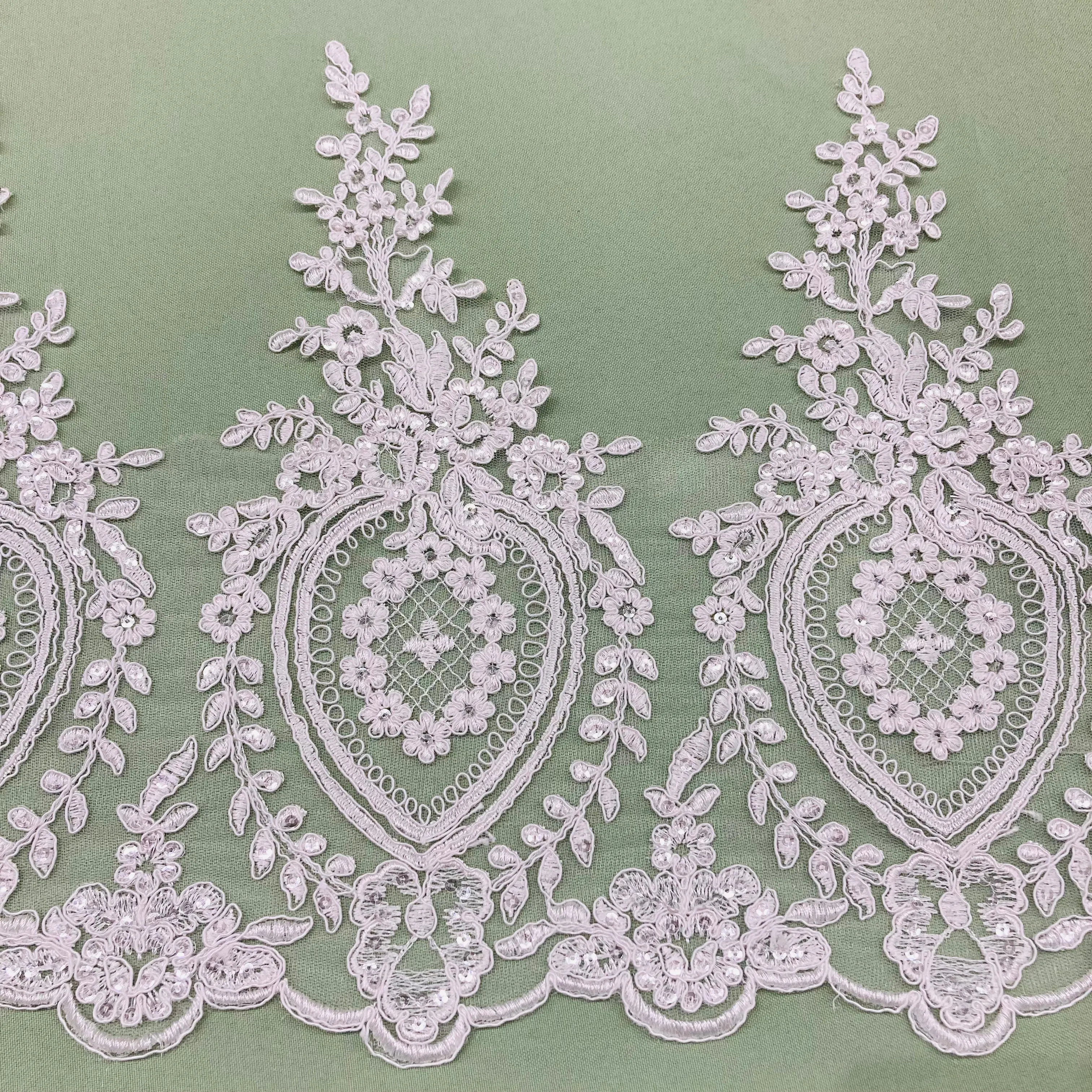 Beaded & Corded Lace Trimming Embroidered on 100% Polyester Net Mesh | Lace USA - 73016W-SB