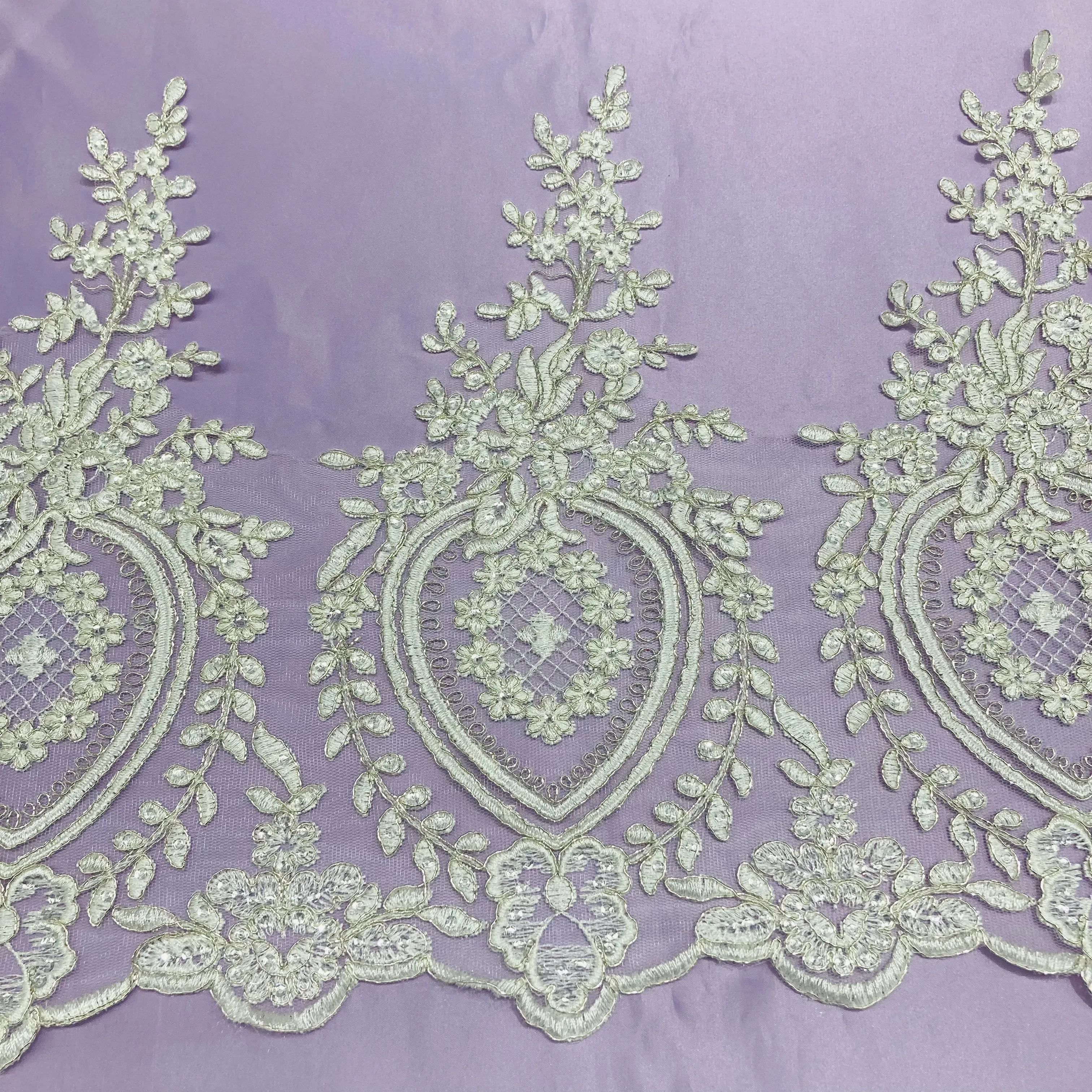 Beaded & Corded Lace Trimming Embroidered on 100% Polyester Net Mesh | Lace USA - 73016W-SB