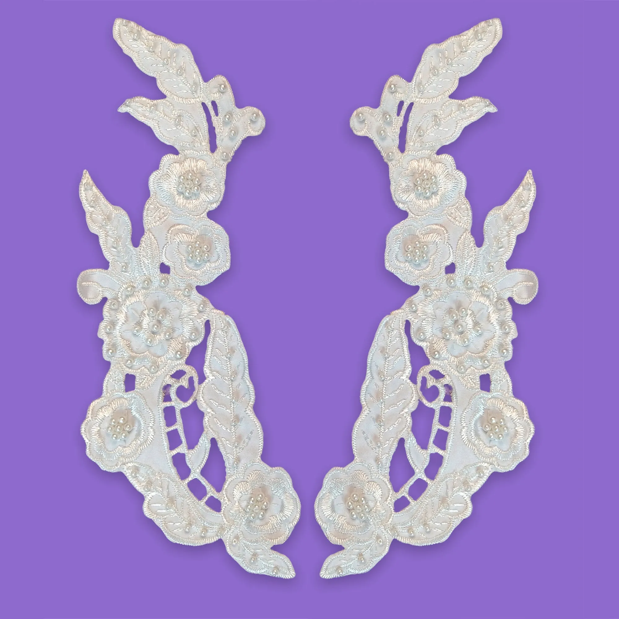 Beaded Lace Applique Embroidered on 100% Polyester Satin | Lace USA - 89919S-BP
