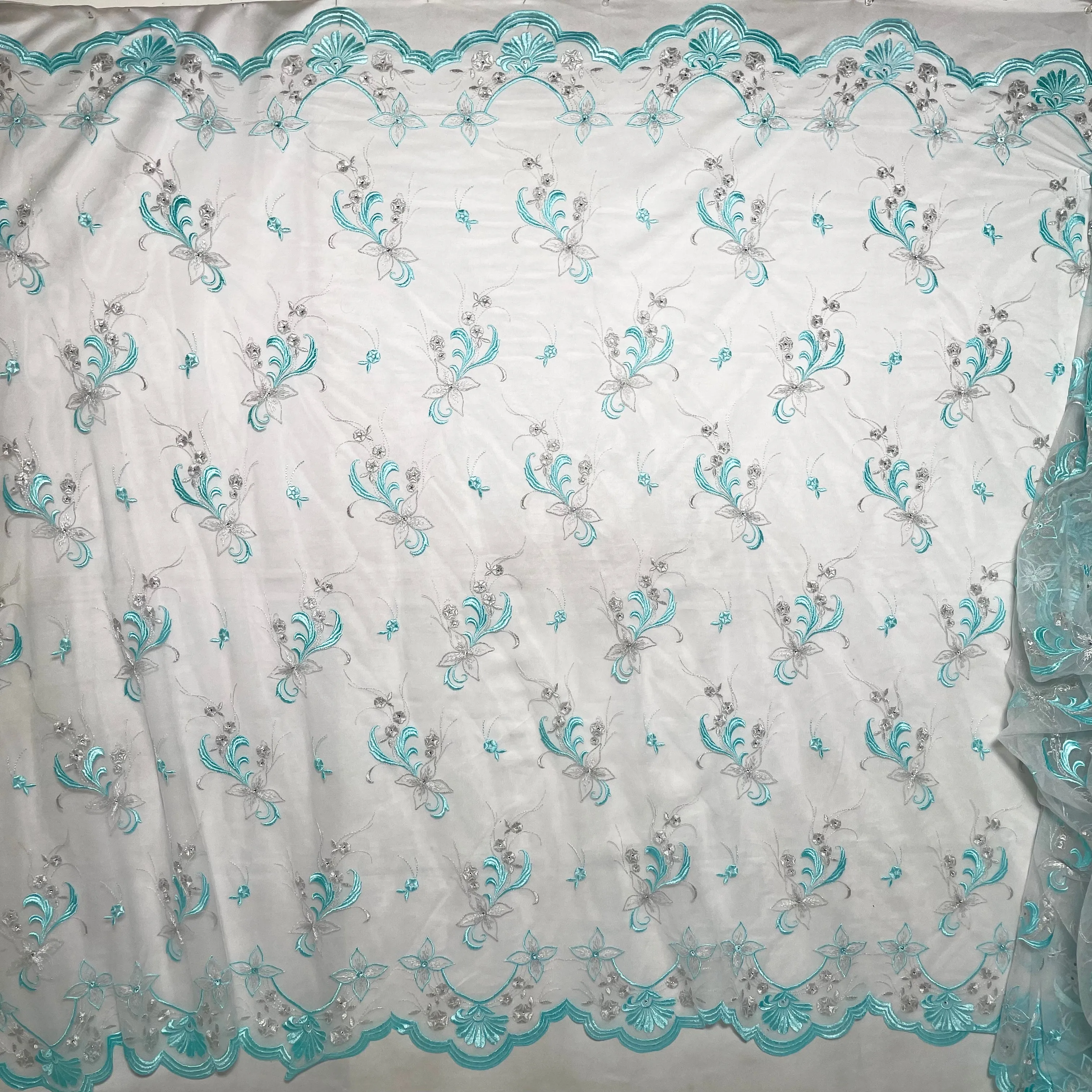 Beaded Lace Fabric Embroidered on 100% Polyester Net Mesh | Lace USA - 42090W-RS