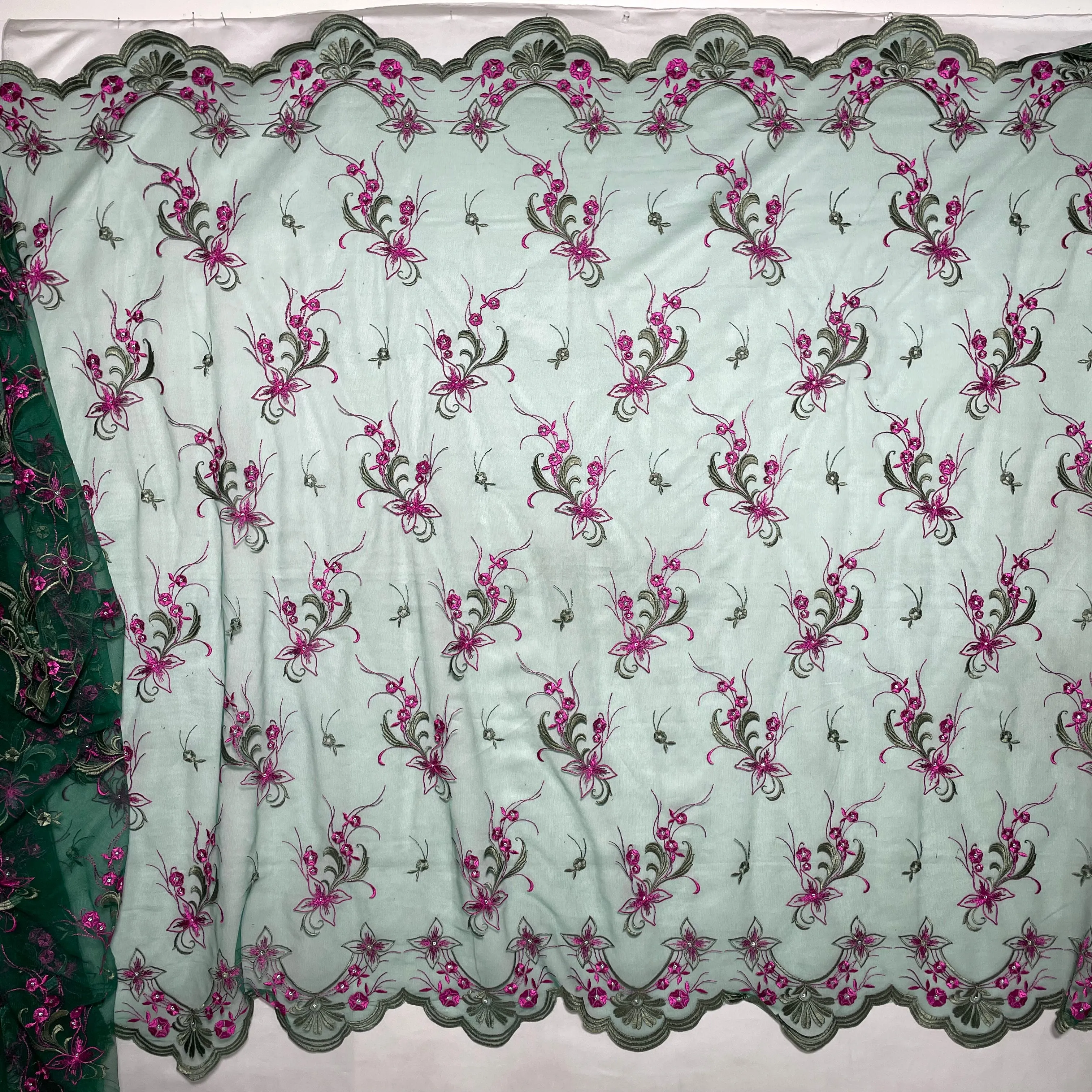 Beaded Lace Fabric Embroidered on 100% Polyester Net Mesh | Lace USA - 42090W-RS