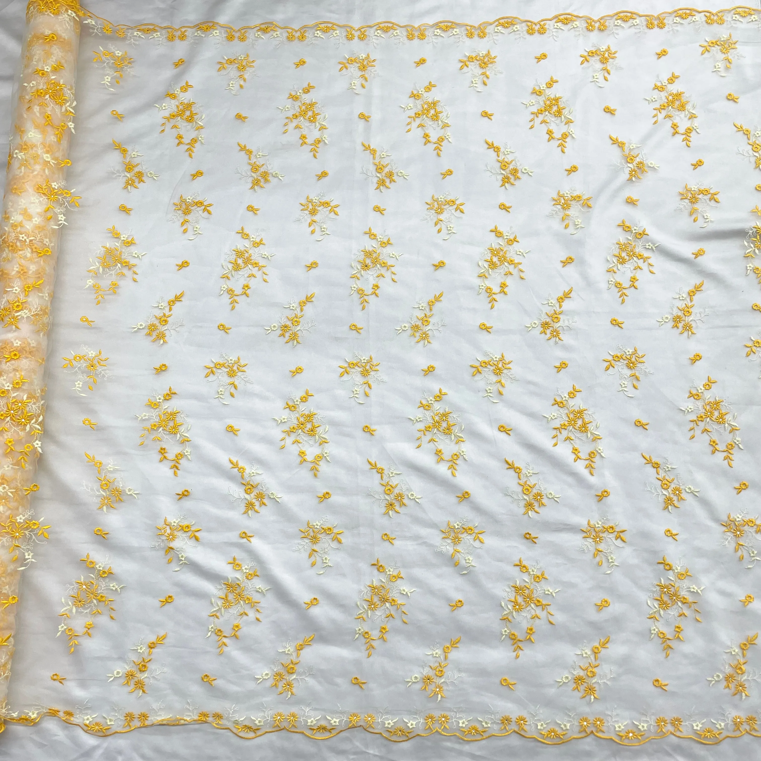 Beaded Lace Fabric Embroidered on 100% Polyester Net Mesh | Lace USA - 42091W-RS