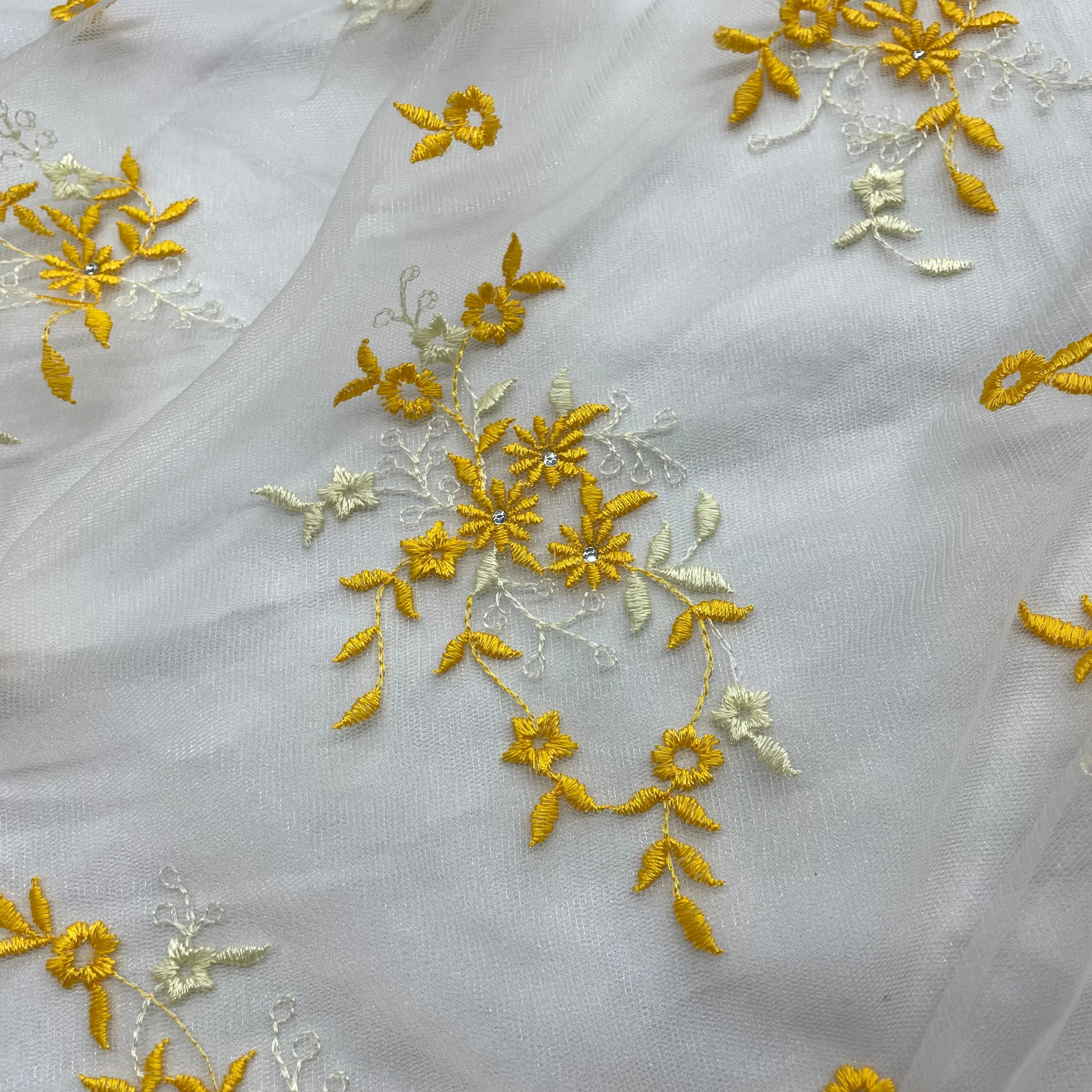 Beaded Lace Fabric Embroidered on 100% Polyester Net Mesh | Lace USA - 42091W-RS