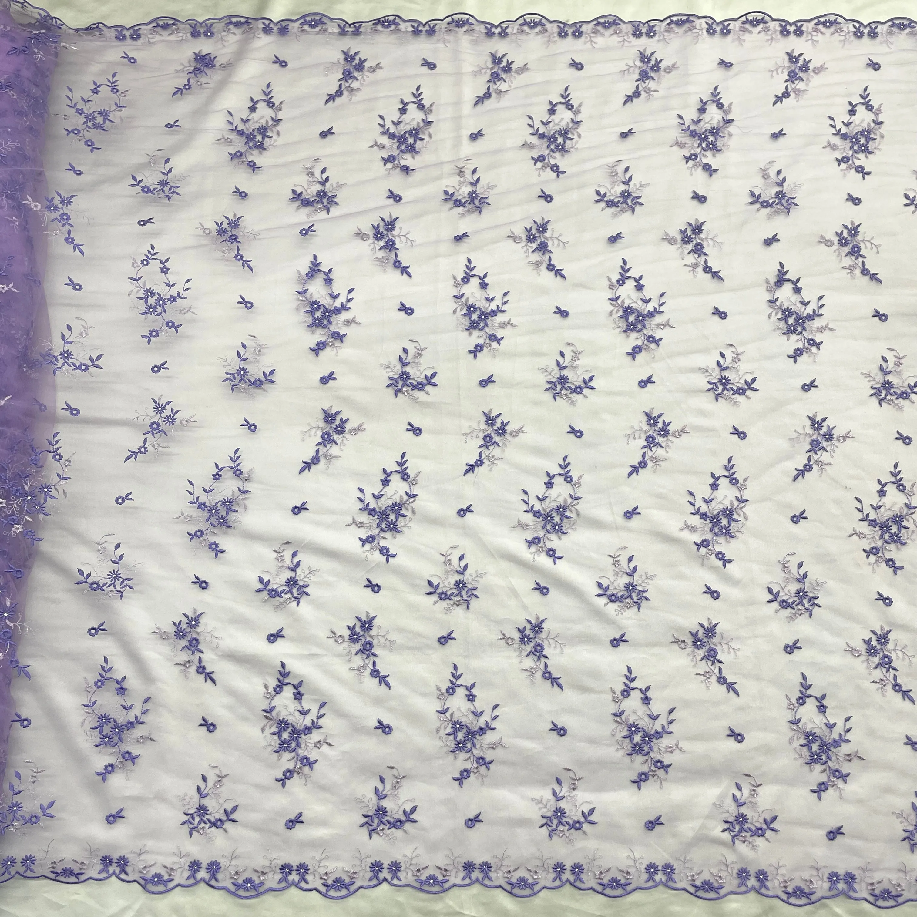 Beaded Lace Fabric Embroidered on 100% Polyester Net Mesh | Lace USA - 42091W-RS