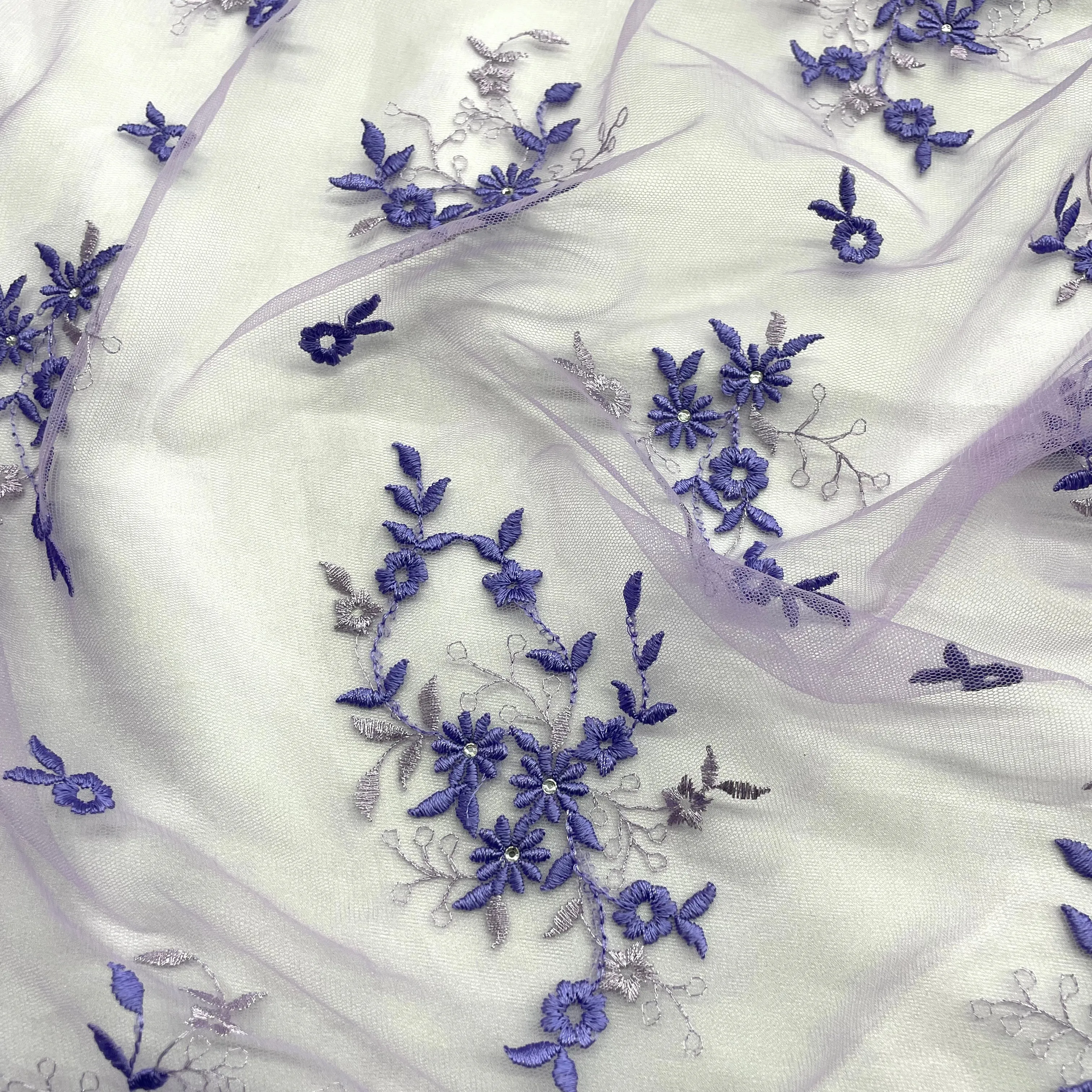 Beaded Lace Fabric Embroidered on 100% Polyester Net Mesh | Lace USA - 42091W-RS