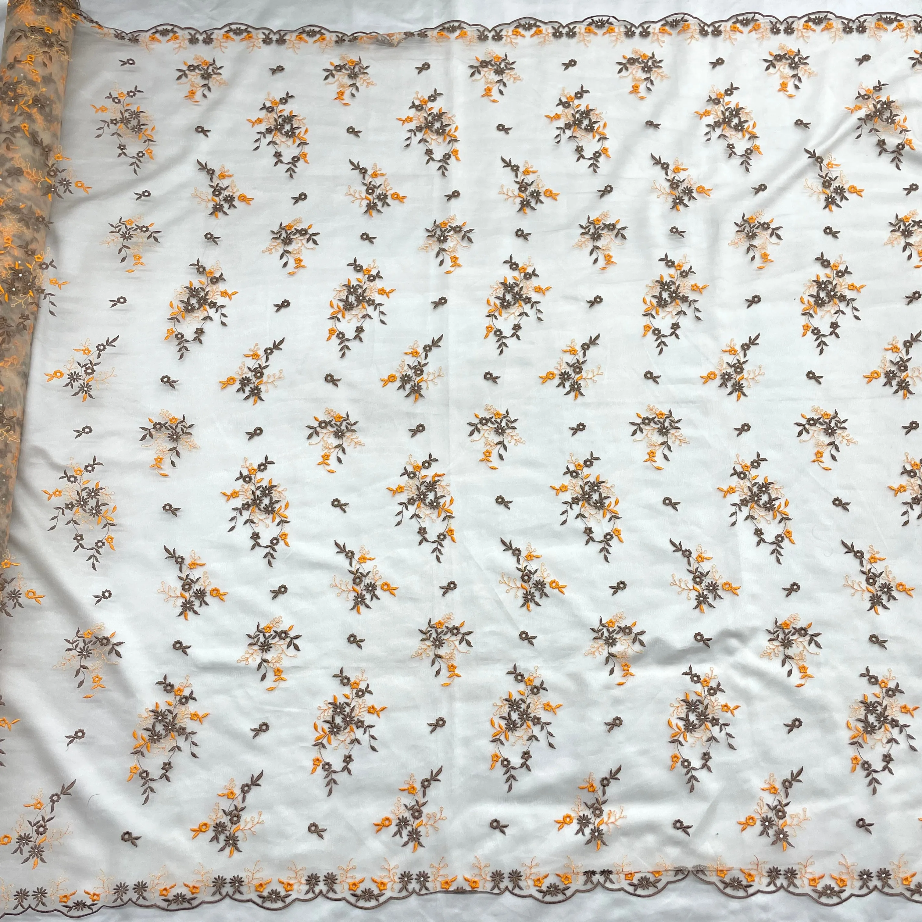 Beaded Lace Fabric Embroidered on 100% Polyester Net Mesh | Lace USA - 42091W-RS