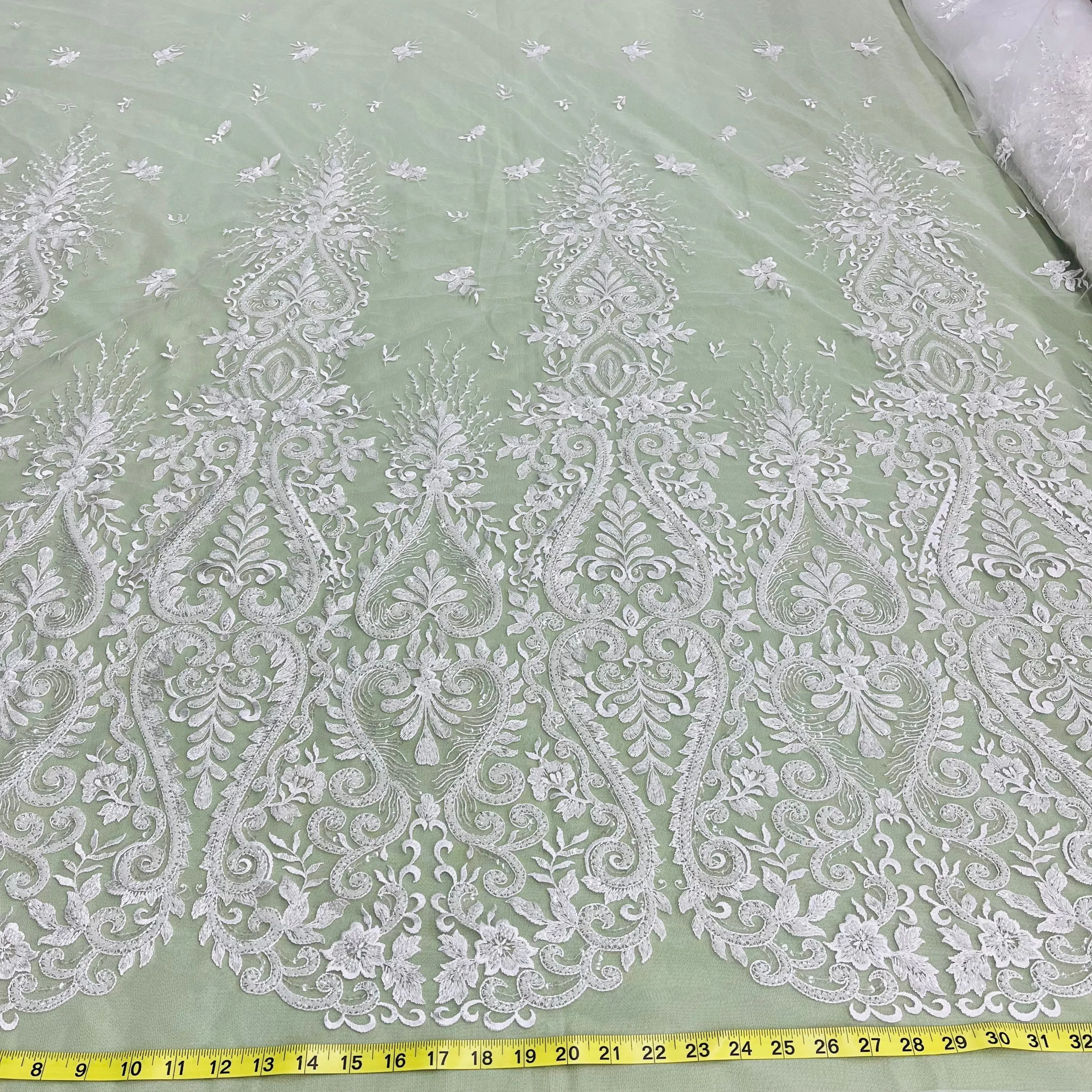 Beaded Lace Fabric Embroidered on 100% Polyester Net Mesh | Lace USA - GD-12152