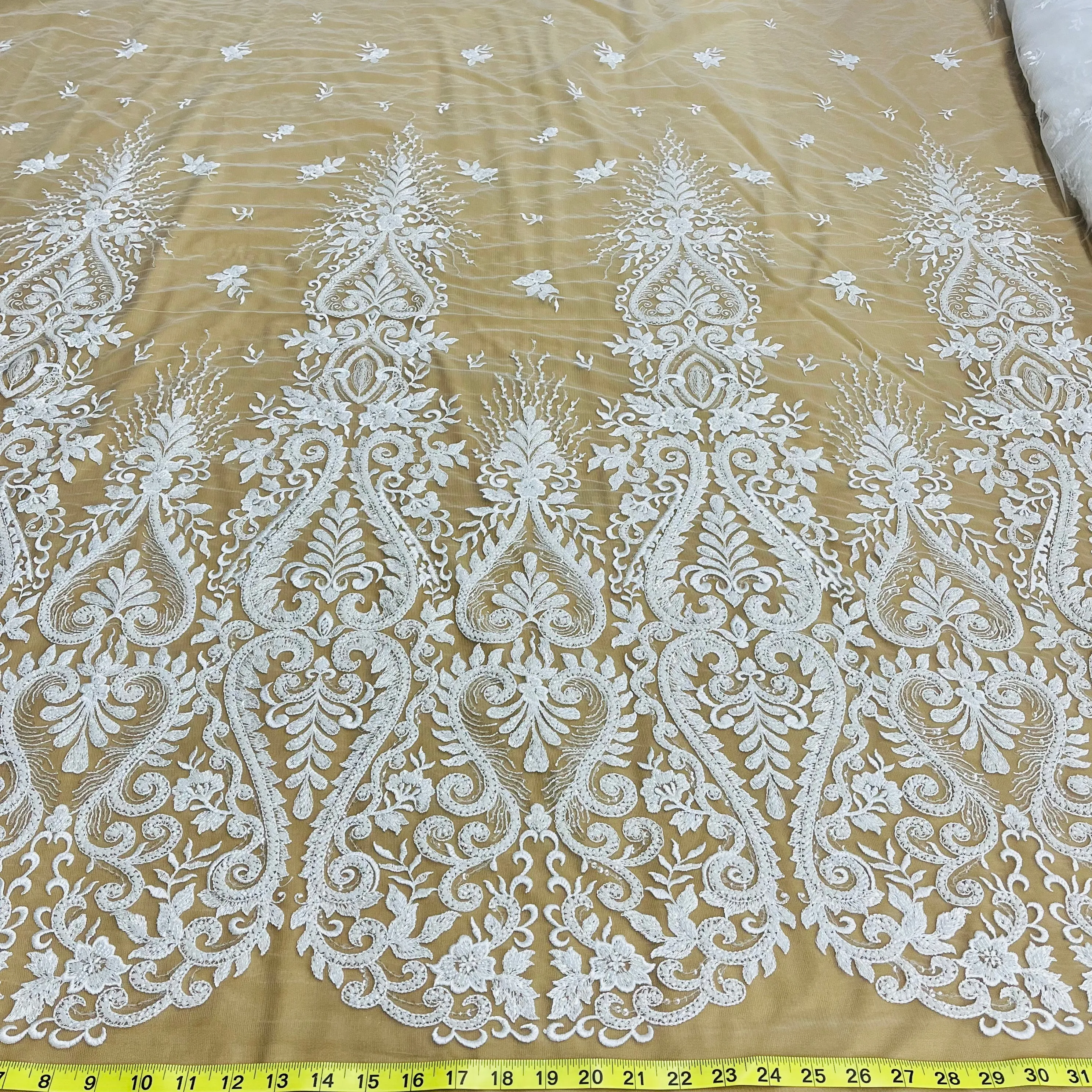Beaded Lace Fabric Embroidered on 100% Polyester Net Mesh | Lace USA - GD-12152